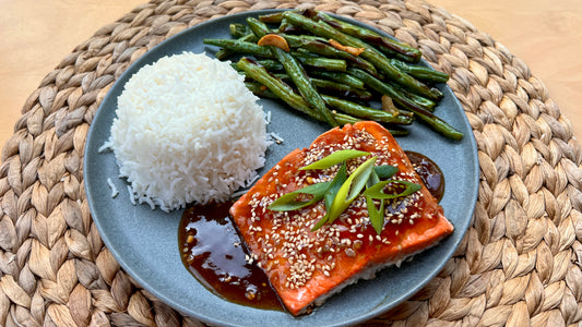 Yuzu Glazed Salmon and Garlicky Blistered Green Beans