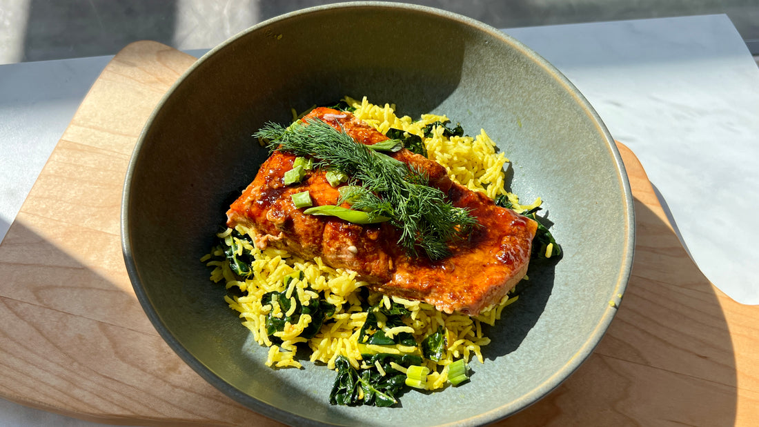 Anti Inflammatory Turmeric Rice and Honey Ginger Glazed Salmon