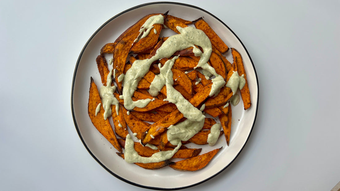 Roasted Sweet Potatoes with Creamy Cilantro Lime Tahini