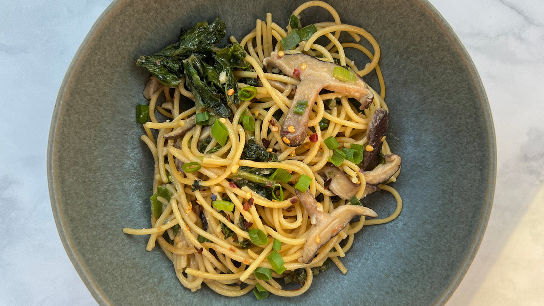 Mushroom Miso Pasta with Kale